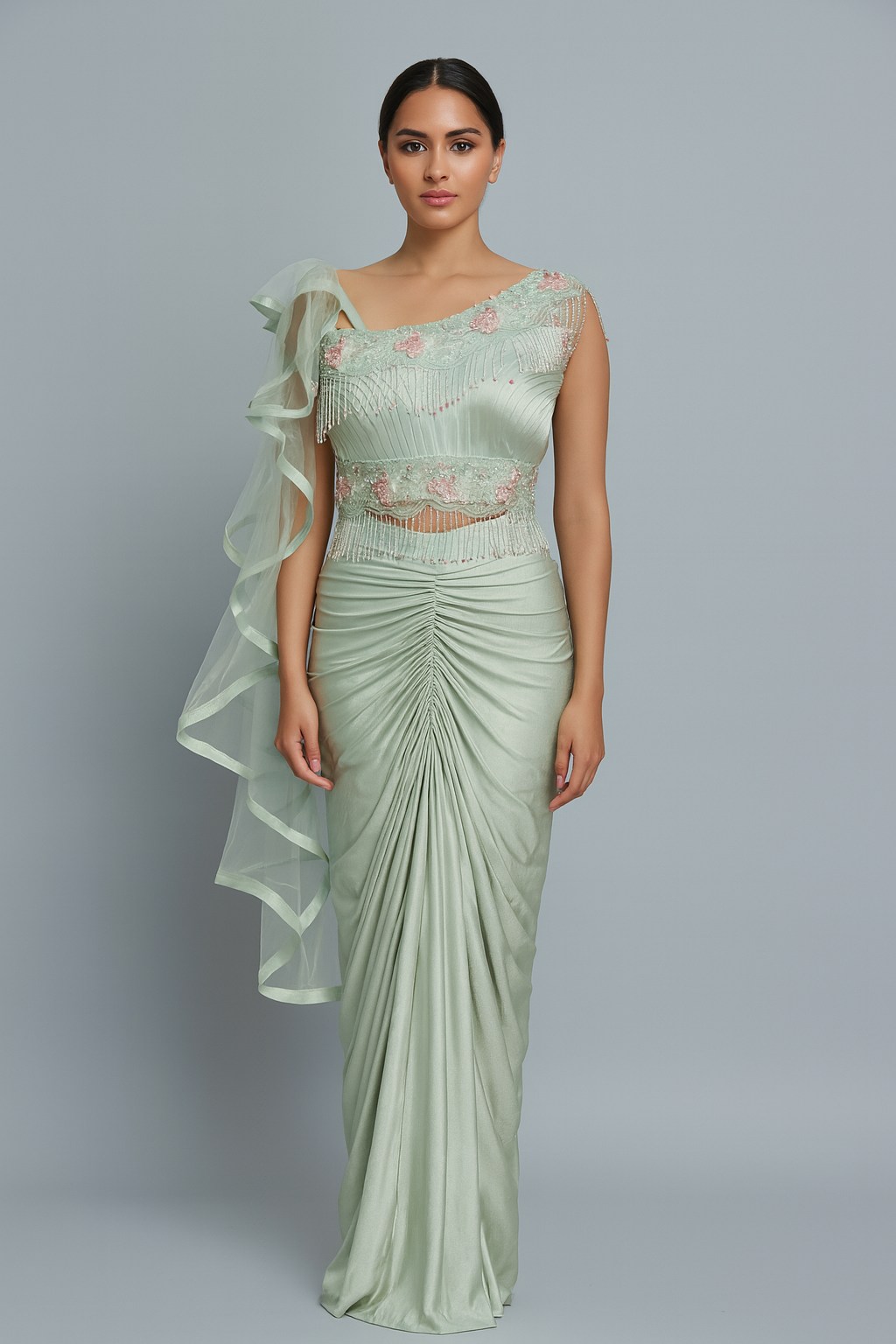 Green Front Pleating Drape