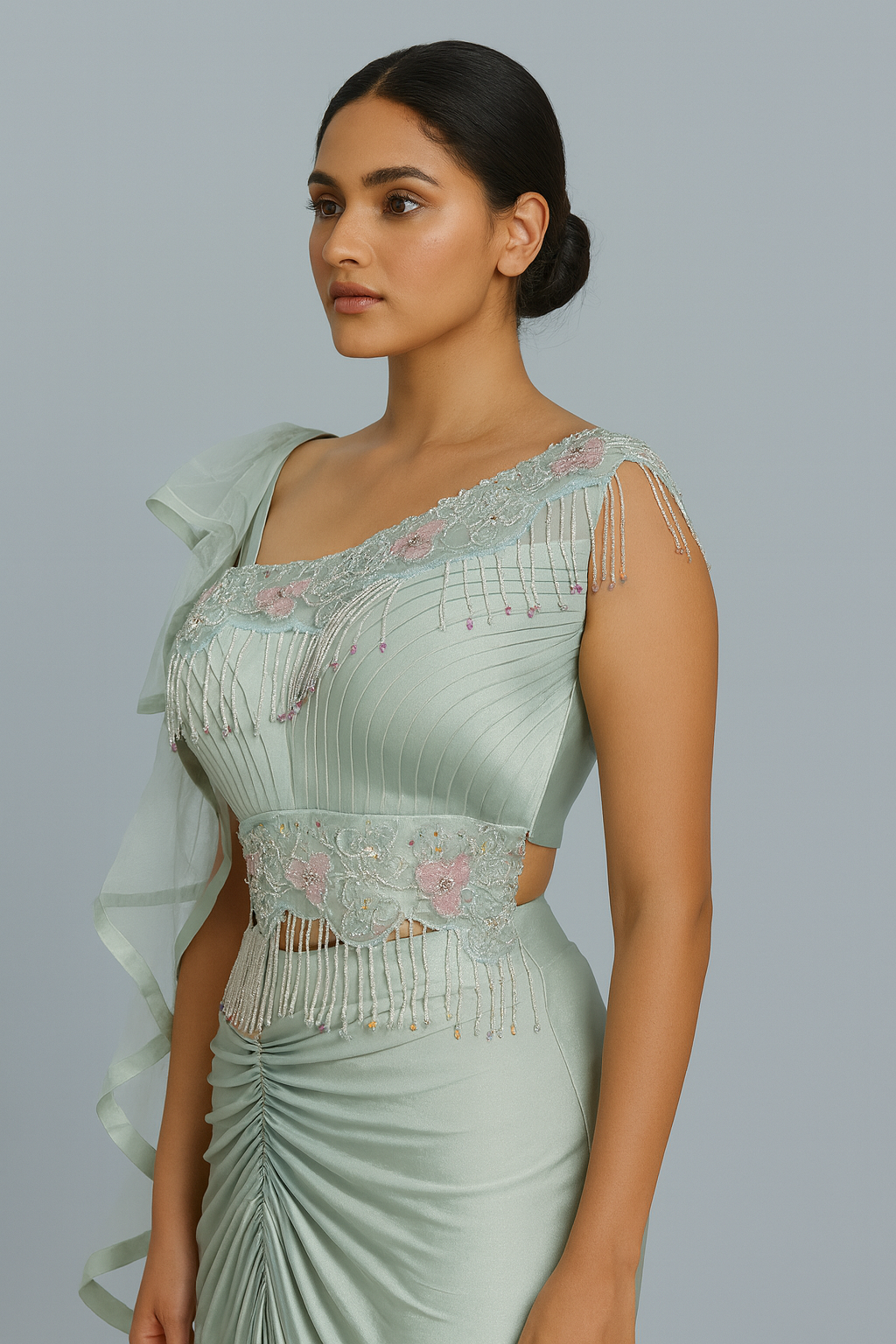 Green Front Pleating Drape