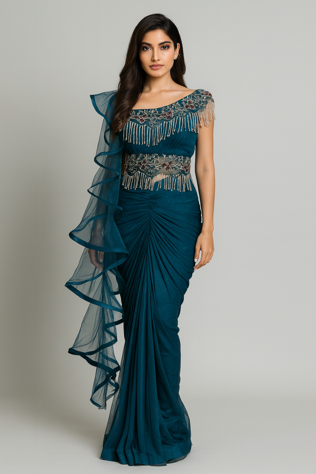Blue Front Pleating Drape