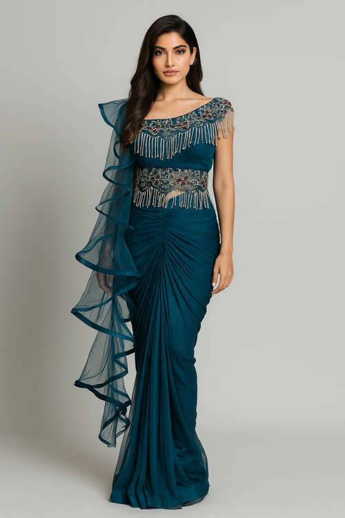 Blue Front Pleating Drape