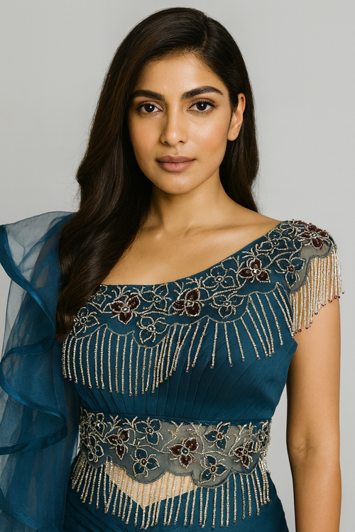 Blue Front Pleating Drape